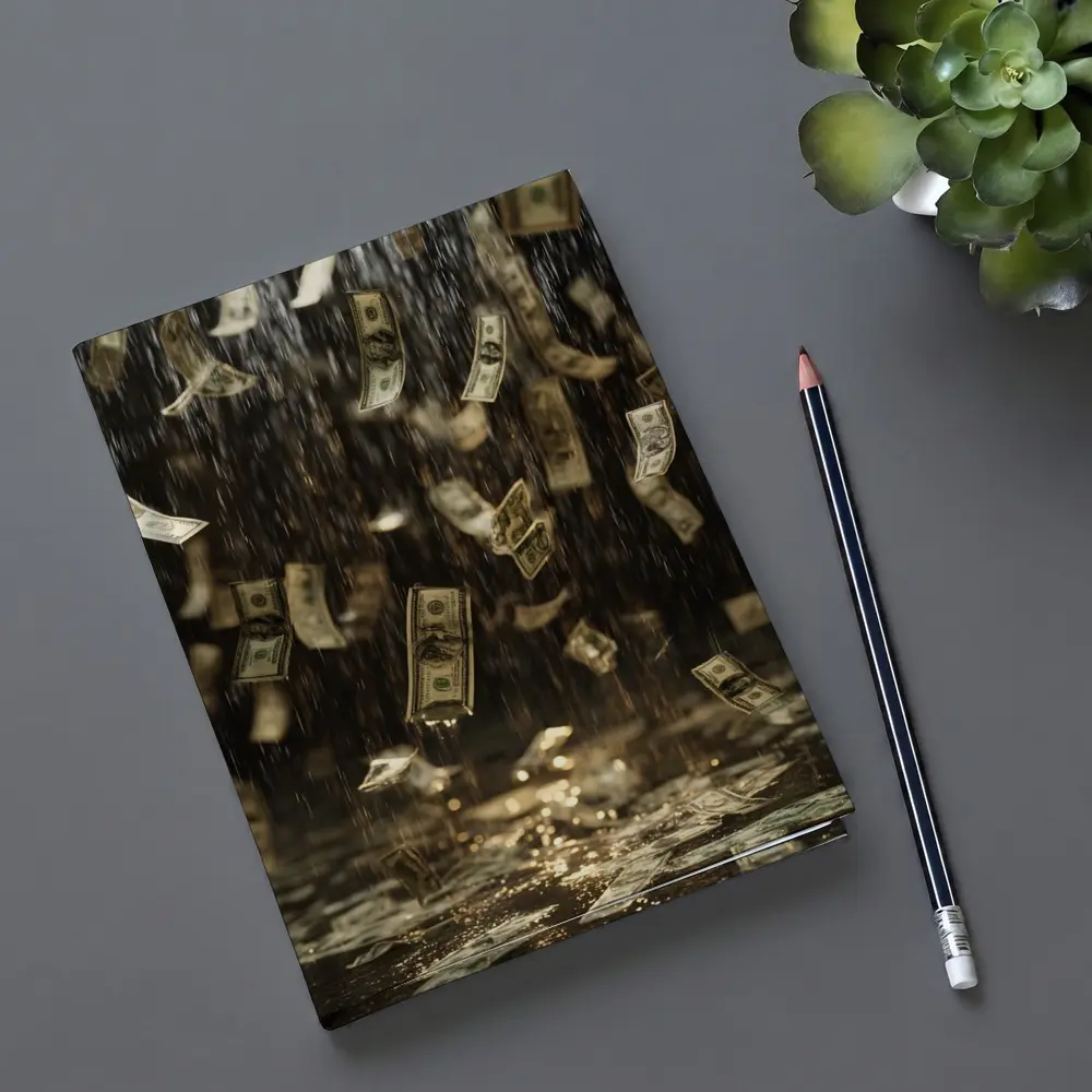 Dollar Bills Raining Down Dark Background – Notebooks