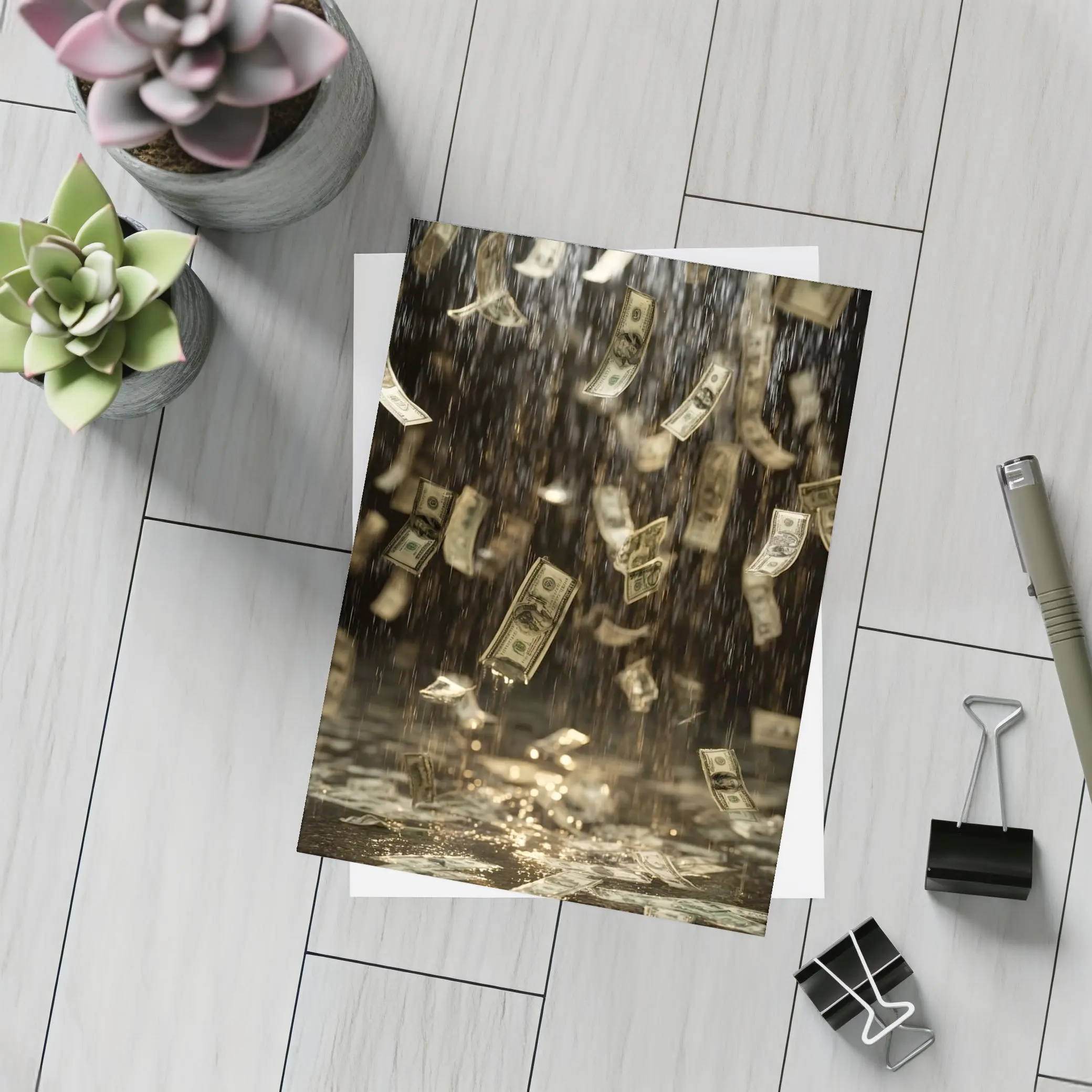 Dollar Bills Raining Down Dark Background – Postcards