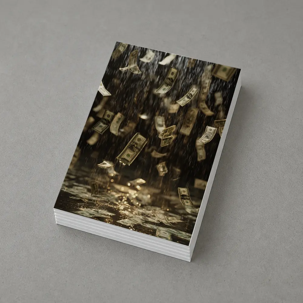 Dollar Bills Raining Down Dark Background – Postcards