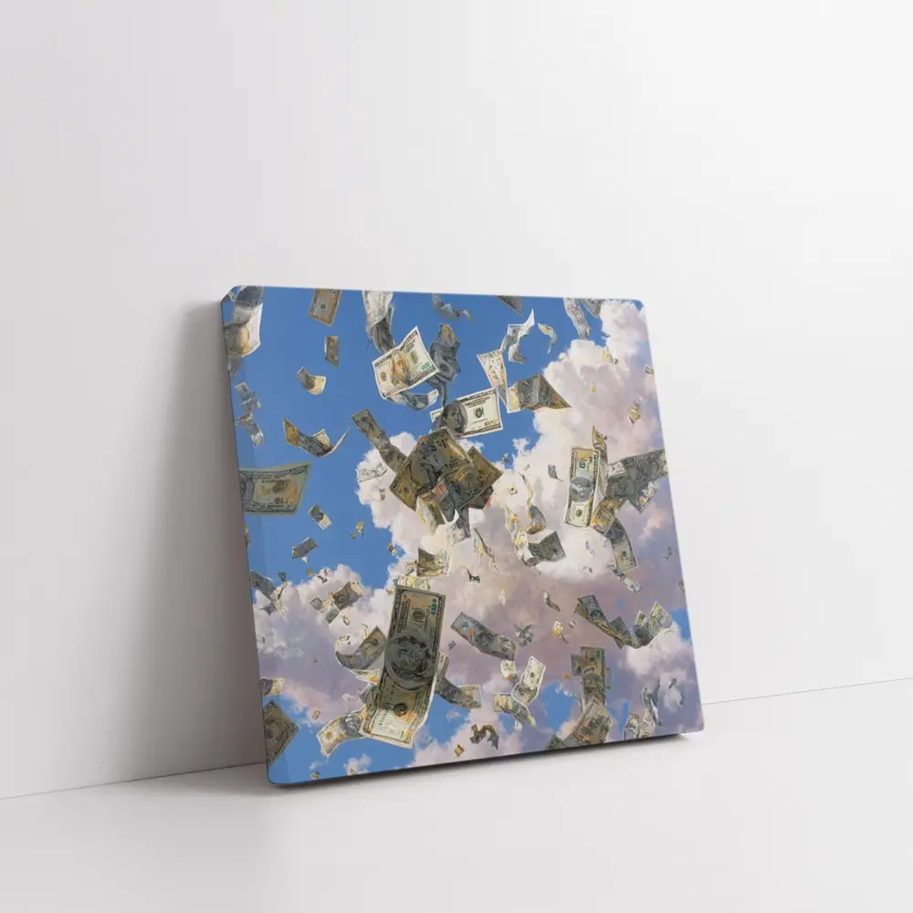 Dollar Bills Raining From Cloudy Sky – Wall Art