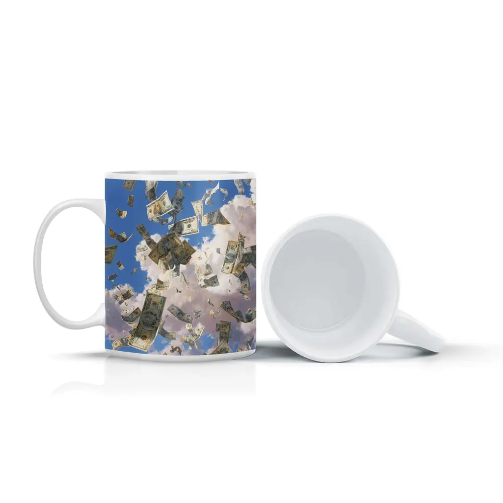 Dollar Bills Raining From Cloudy Sky – Mugs