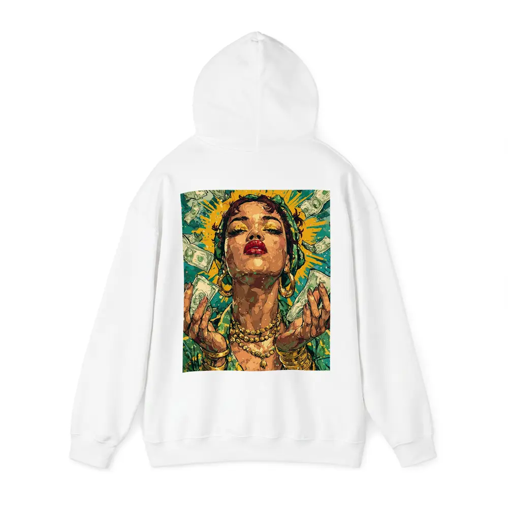Pop Art Woman Gold Money Falling Green – Hoodies