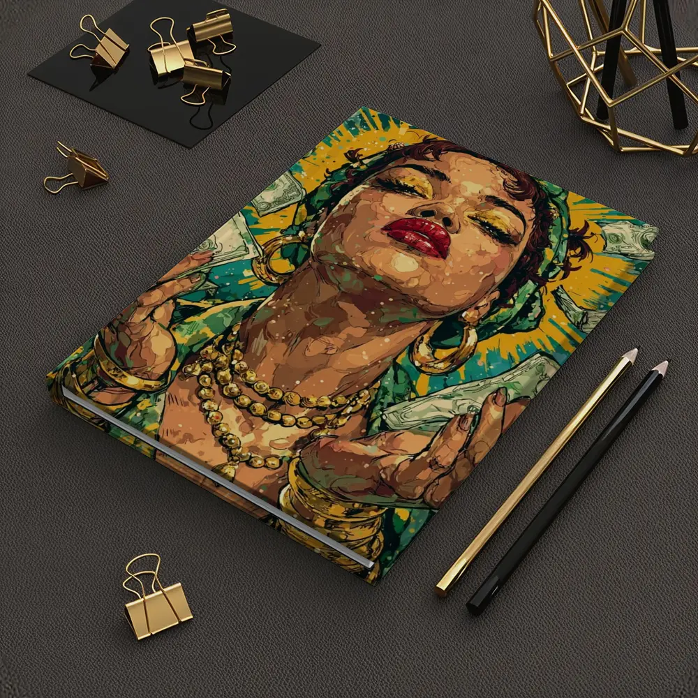 Pop Art Woman Gold Money Falling Green – Notebooks