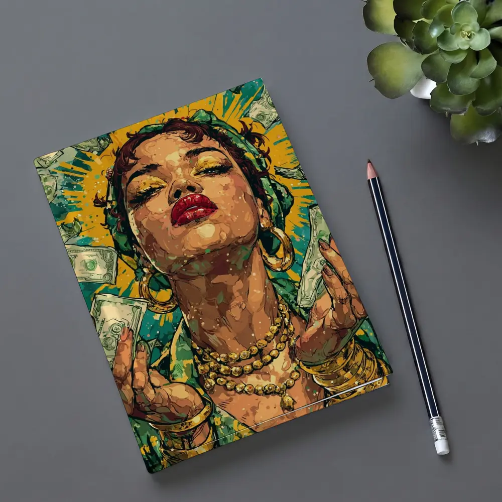 Pop Art Woman Gold Money Falling Green – Notebooks