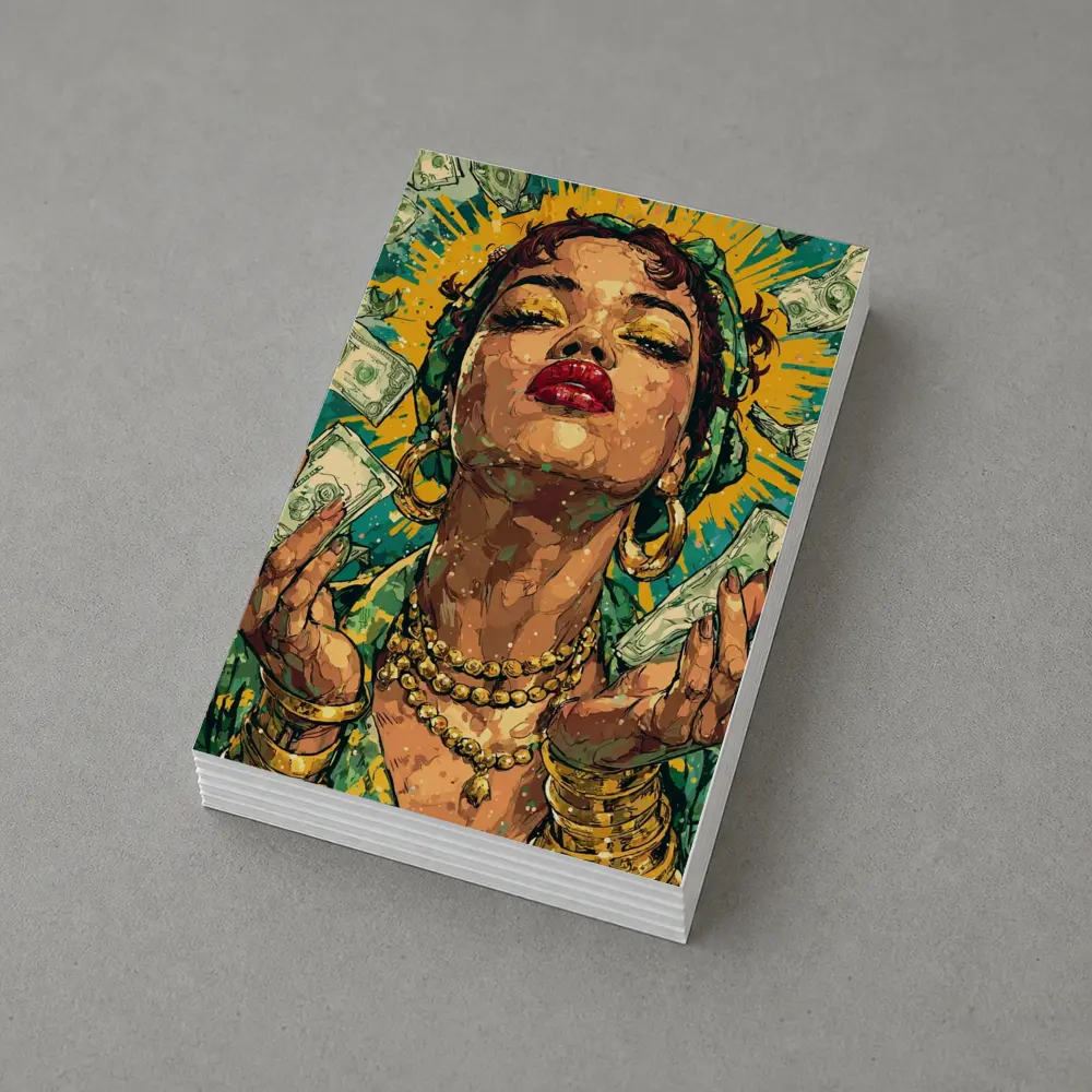 Pop Art Woman Gold Money Falling Green – Postcards