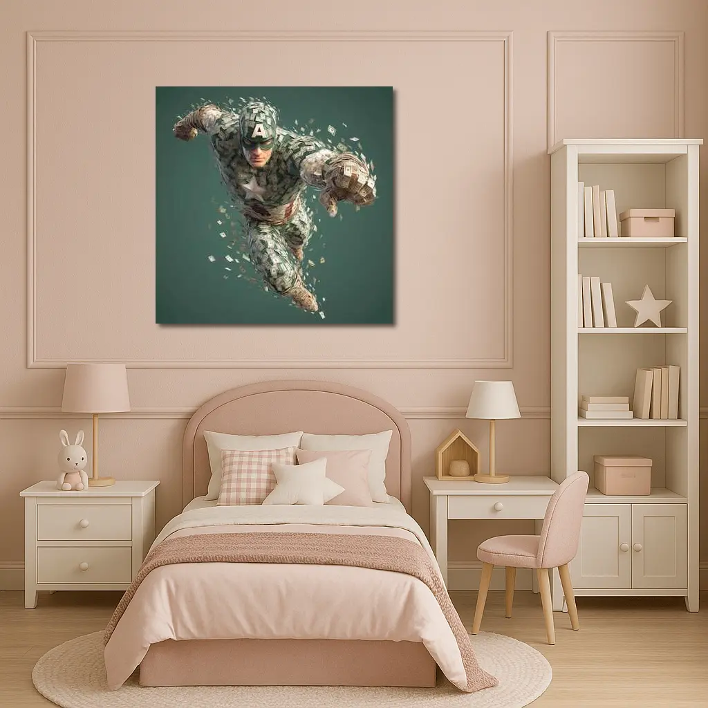 Superhero Figure Made of Dollar Bills Money – Wall Art