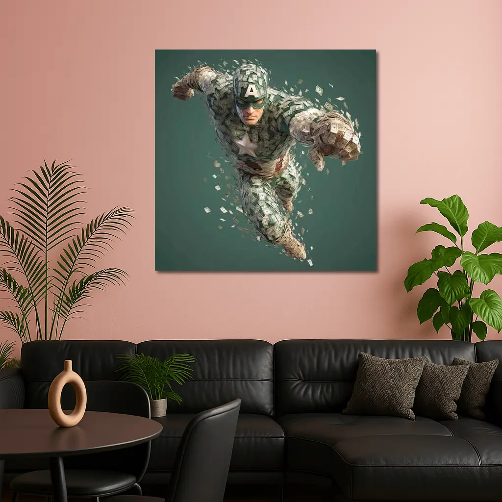 Superhero Figure Made of Dollar Bills Money – Wall Art