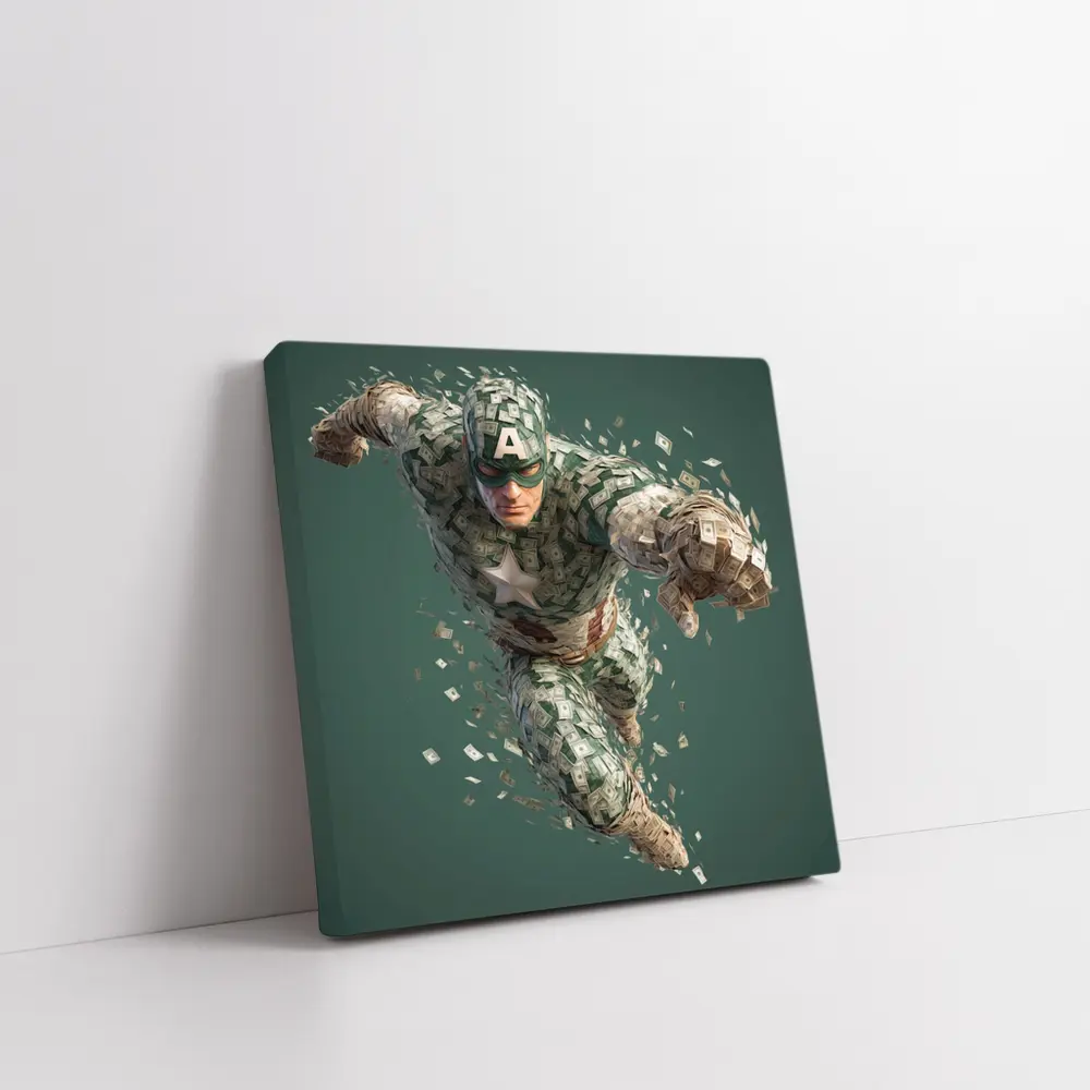 Superhero Figure Made of Dollar Bills Money – Wall Art