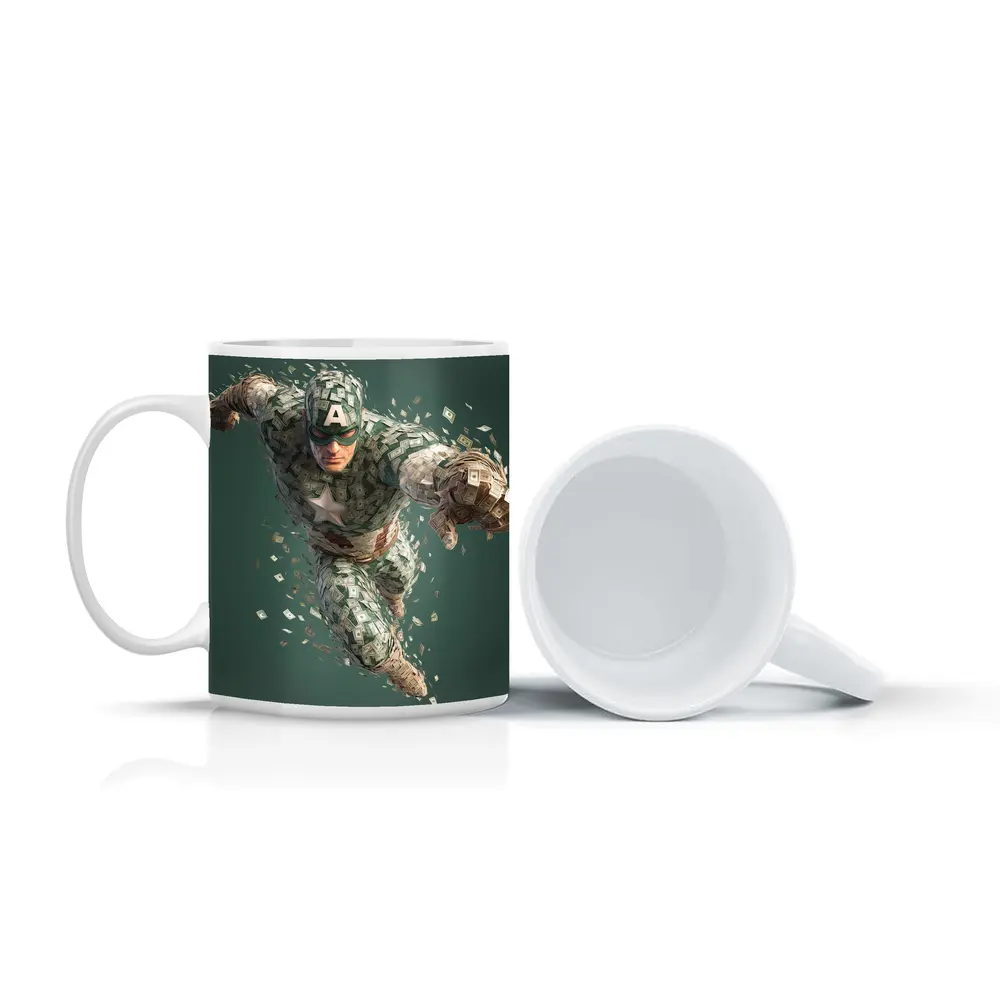 Superhero Figure Made of Dollar Bills Money – Mugs