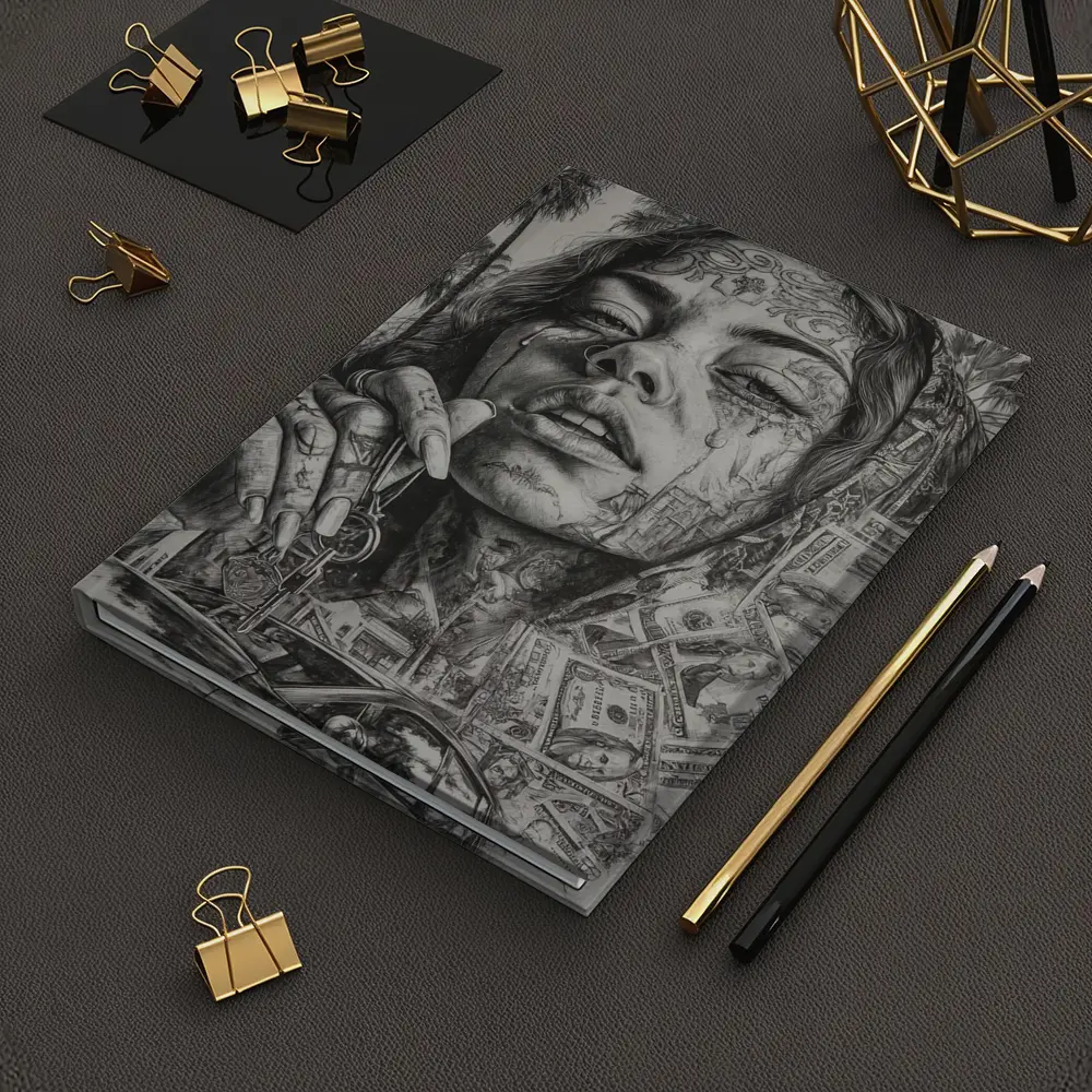 Tattooed Woman Portrait Money Palm Trees – Notebooks
