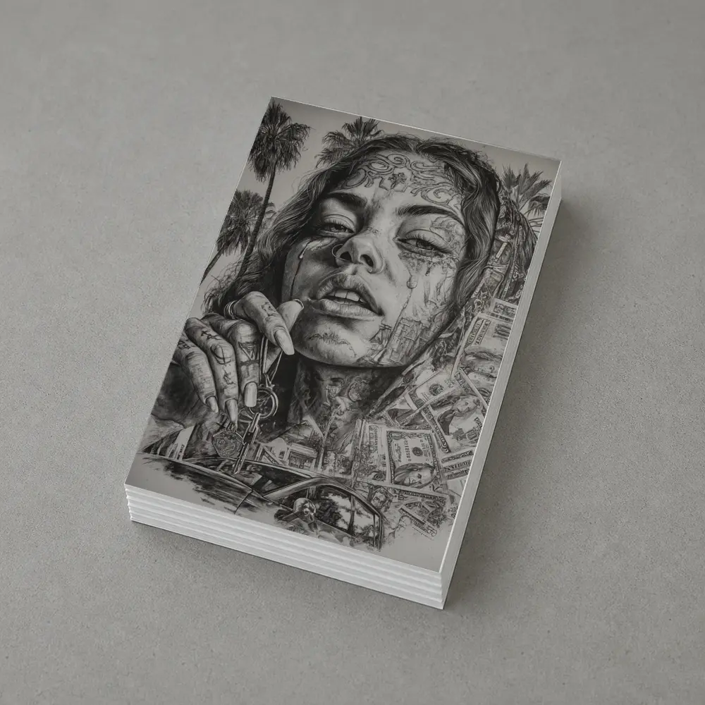 Tattooed Woman Portrait Money Palm Trees – Postcards