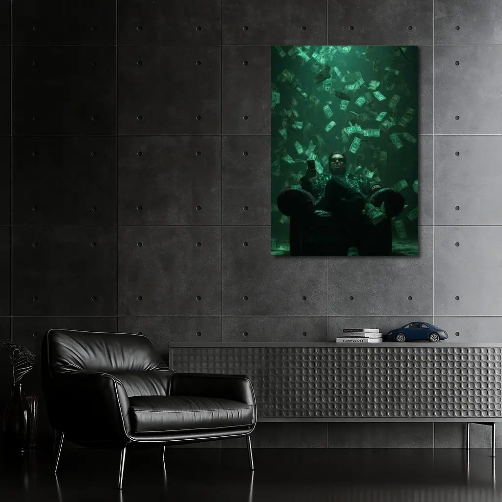 Man Relaxing In Chair Money Raining Green – Wall Art