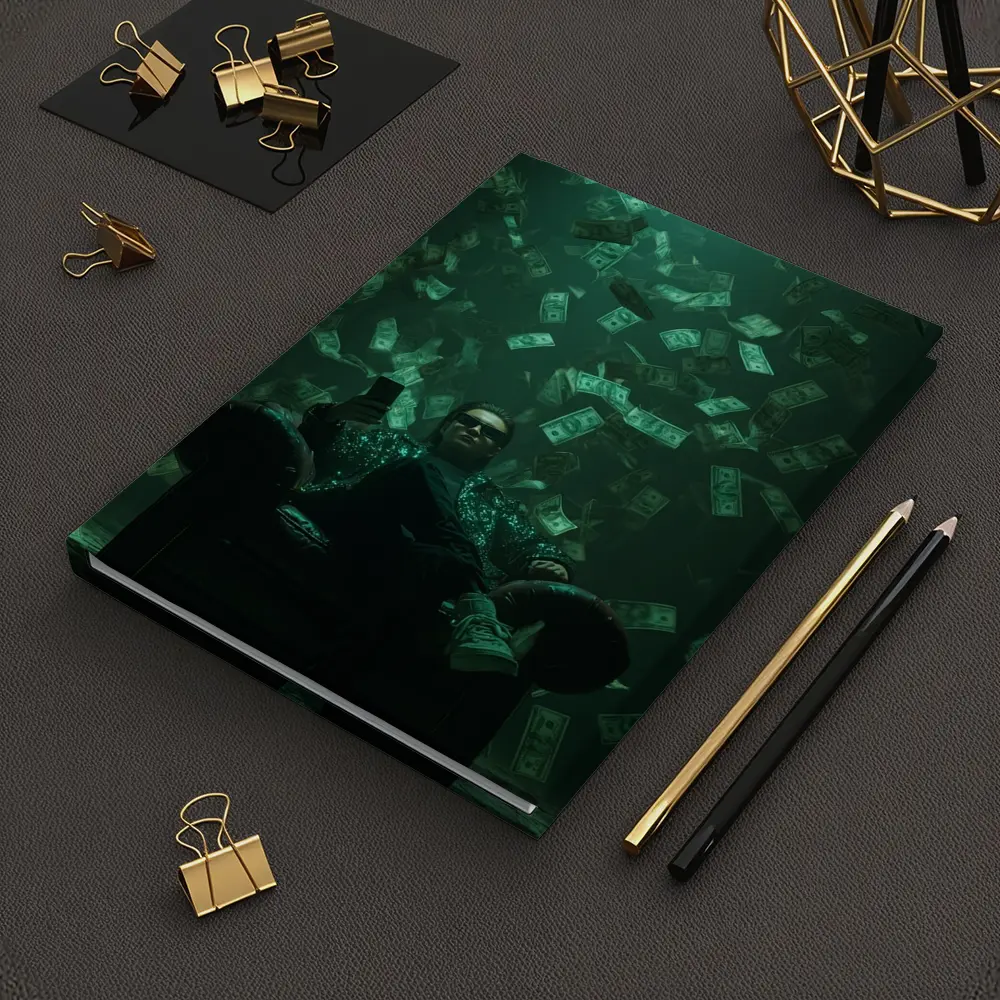 Man Relaxing In Chair Money Raining Green – Notebooks