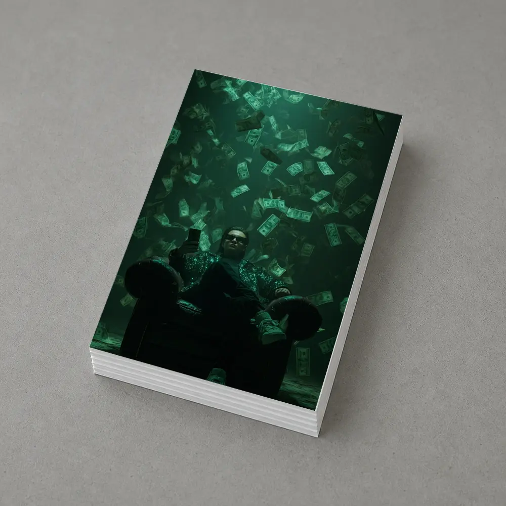 Man Relaxing In Chair Money Raining Green – Postcards