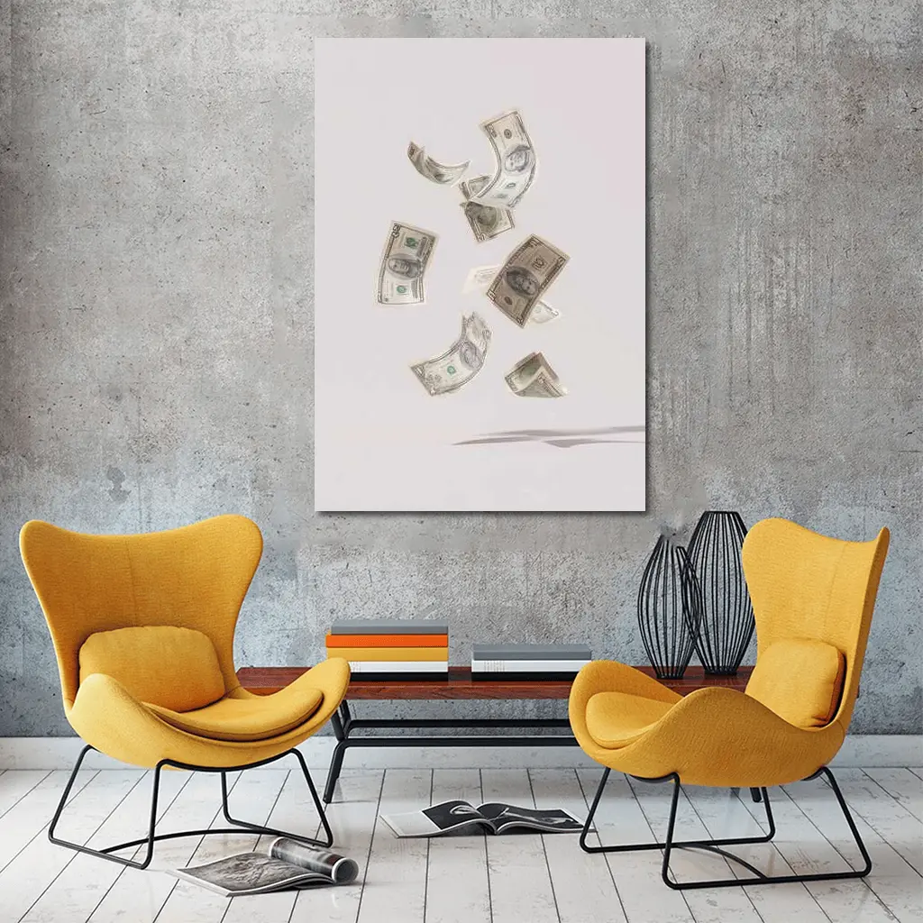 Falling Dollar Bills On Light Background – Wall Art