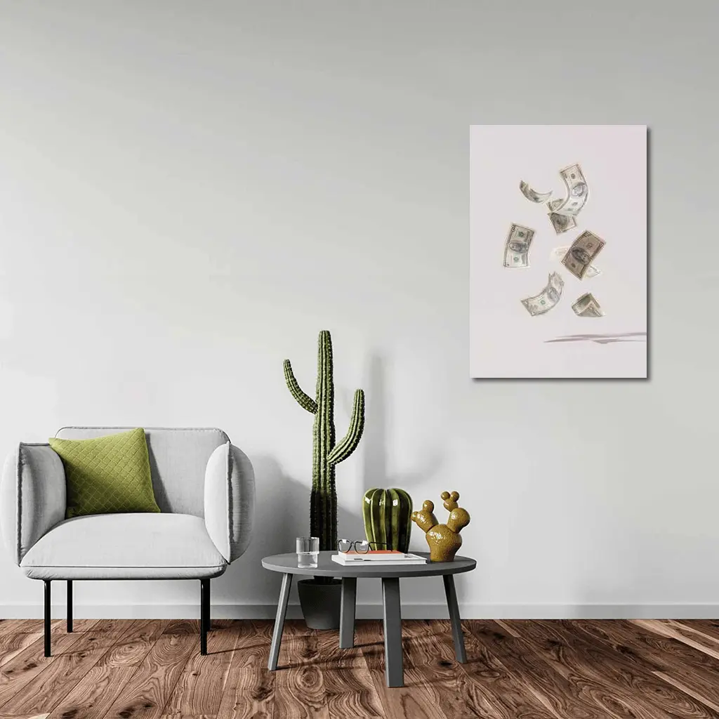Falling Dollar Bills On Light Background – Wall Art