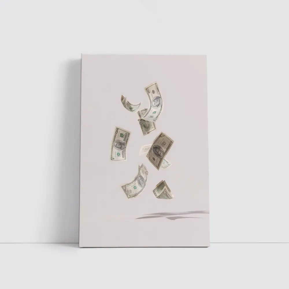 Falling Dollar Bills On Light Background – Wall Art