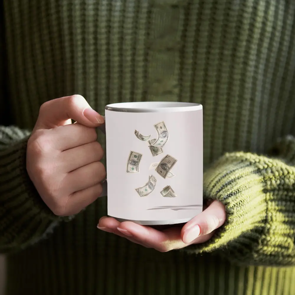 Falling Dollar Bills On Light Background – Mugs