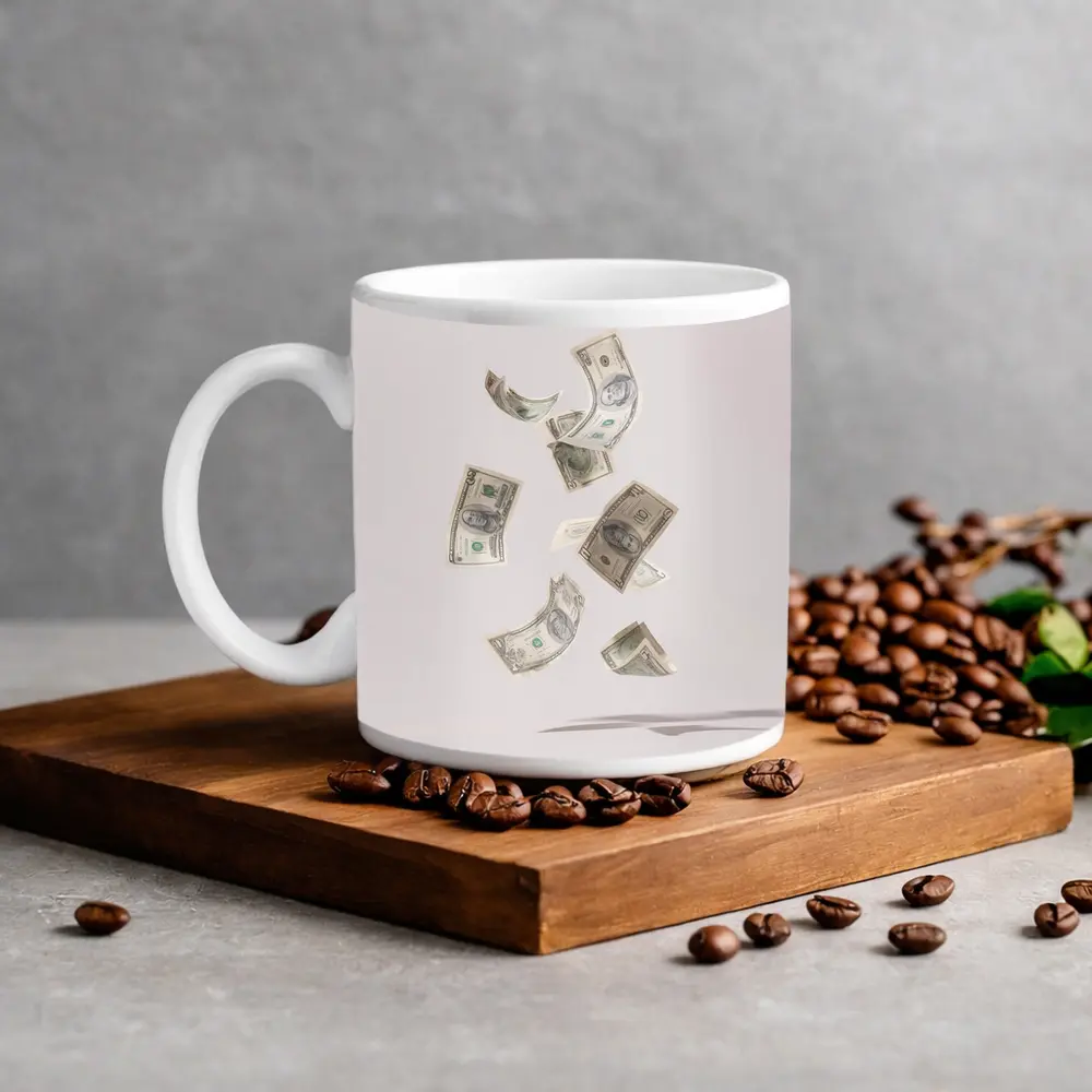 Falling Dollar Bills On Light Background – Mugs