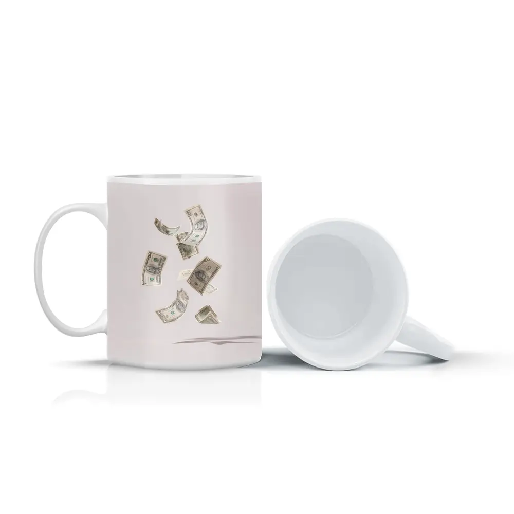 Falling Dollar Bills On Light Background – Mugs