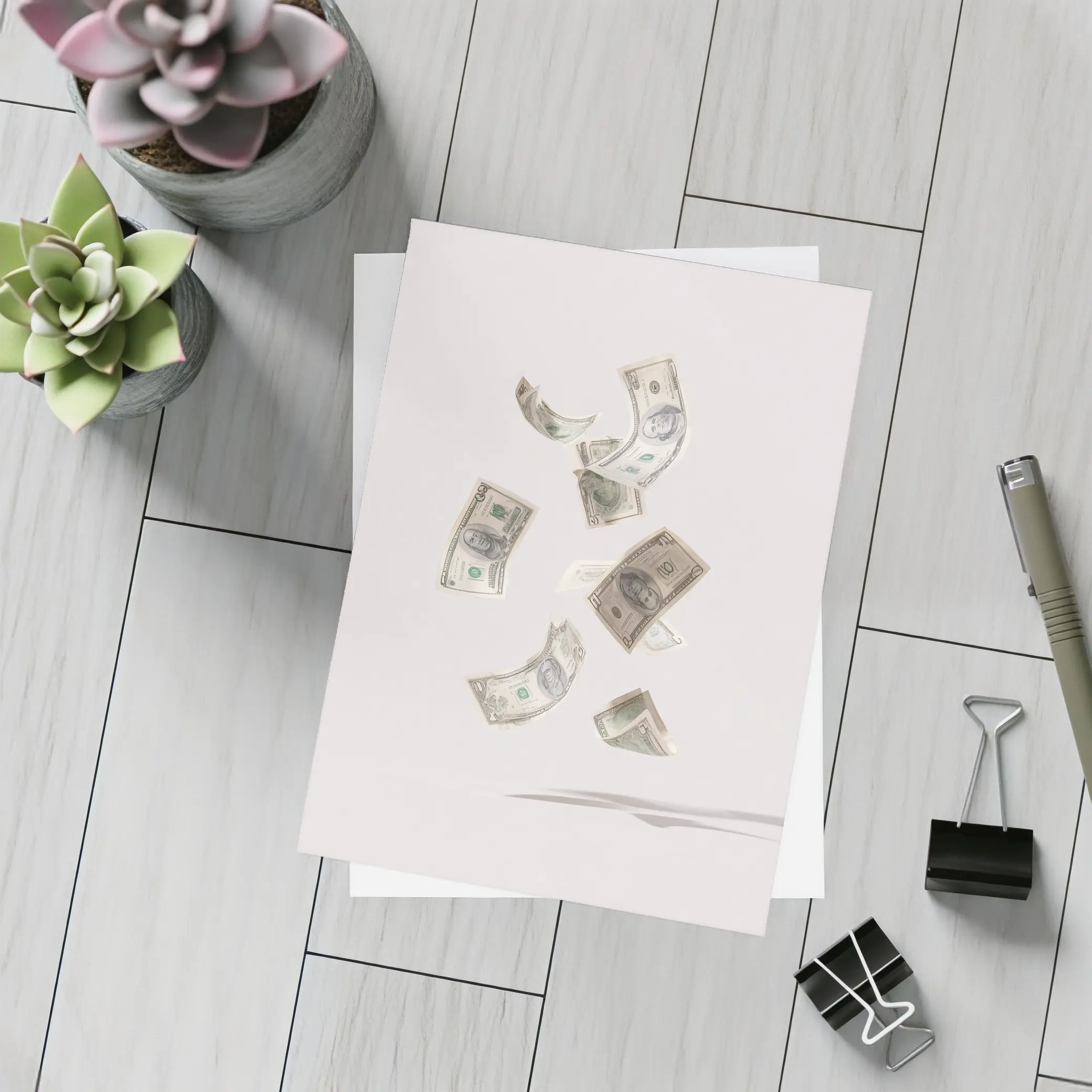 Falling Dollar Bills On Light Background – Postcards
