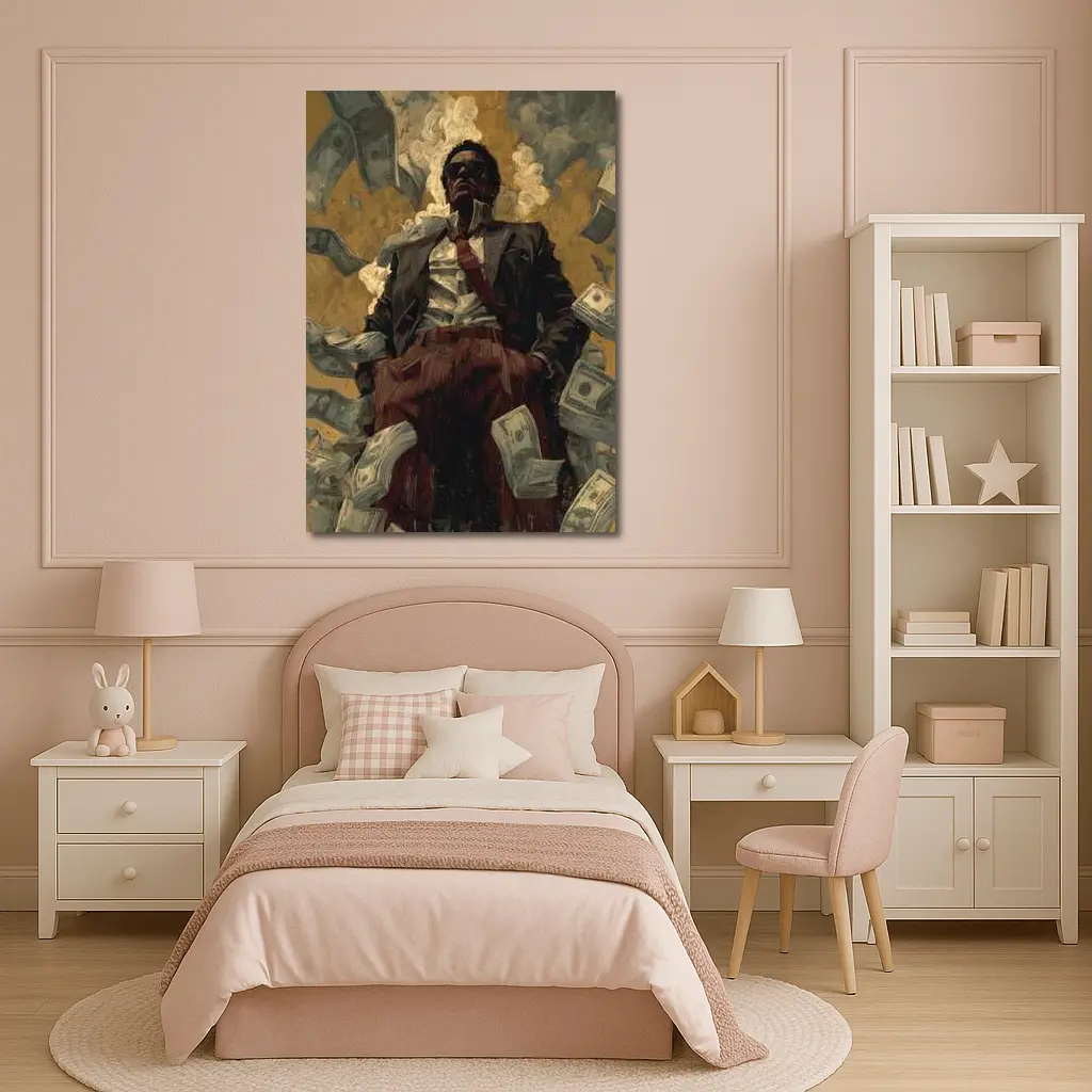 Man In Suit Surrounded By Flying Money – Wall Art