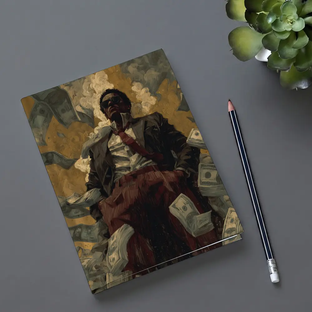 Man In Suit Surrounded By Flying Money – Notebooks
