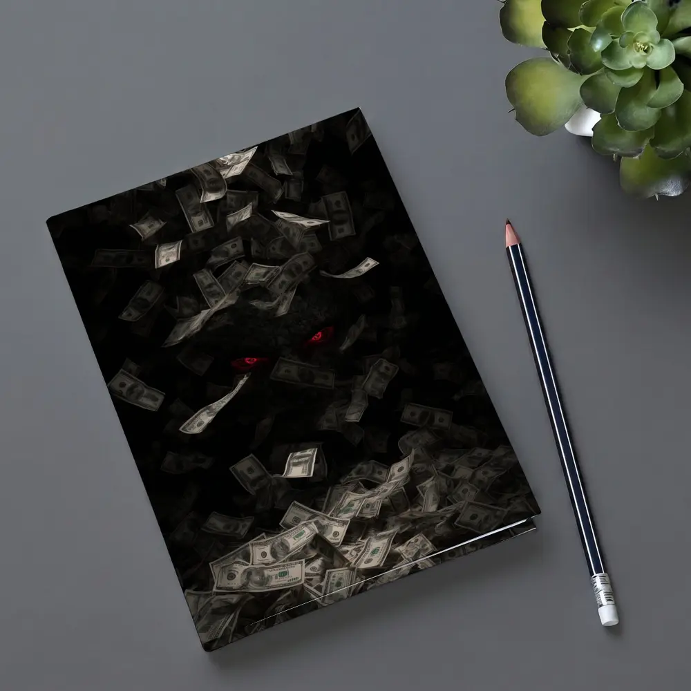 Dark Demon Eyes Money Falling Black Background – Notebooks