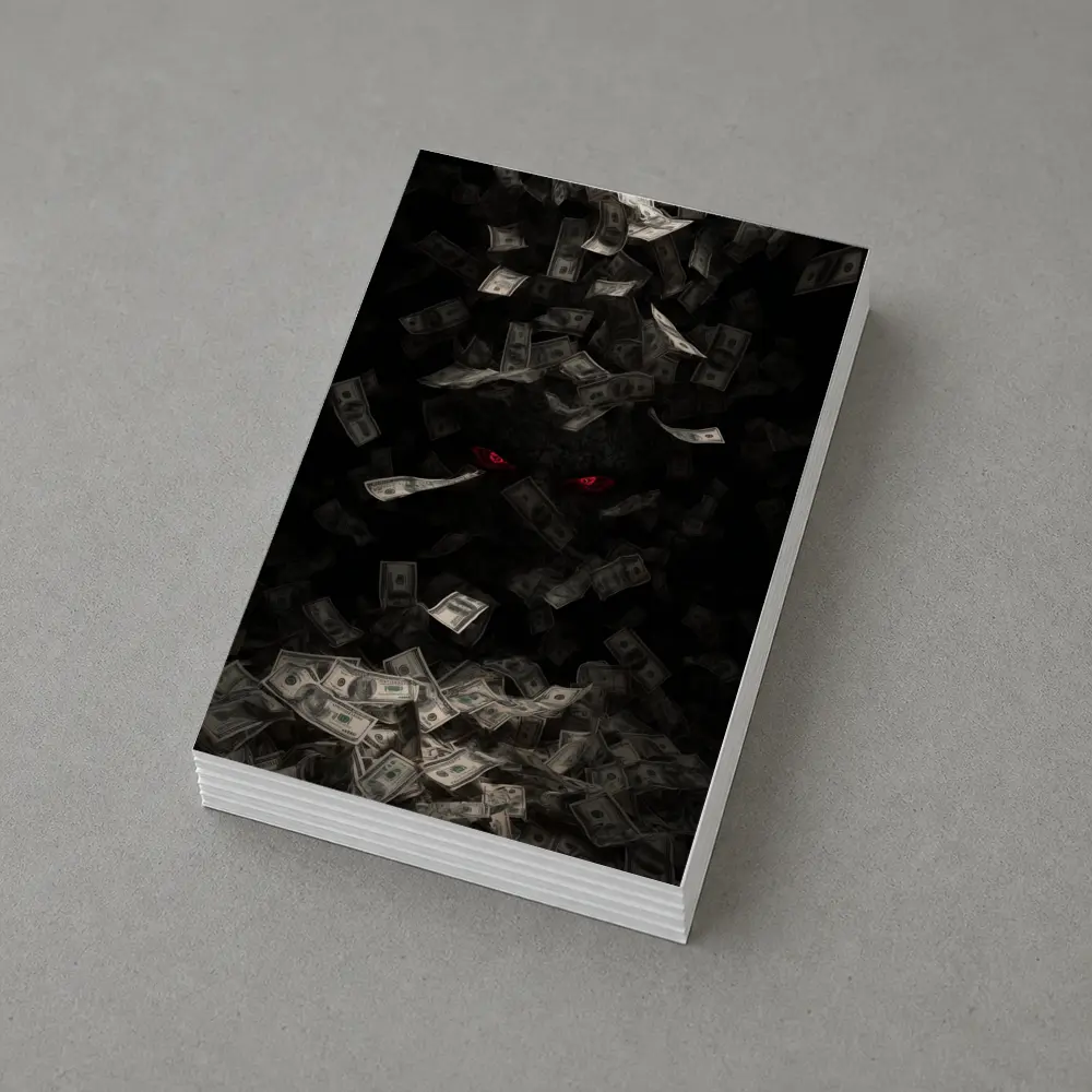 Dark Demon Eyes Money Falling Black Background – Postcards