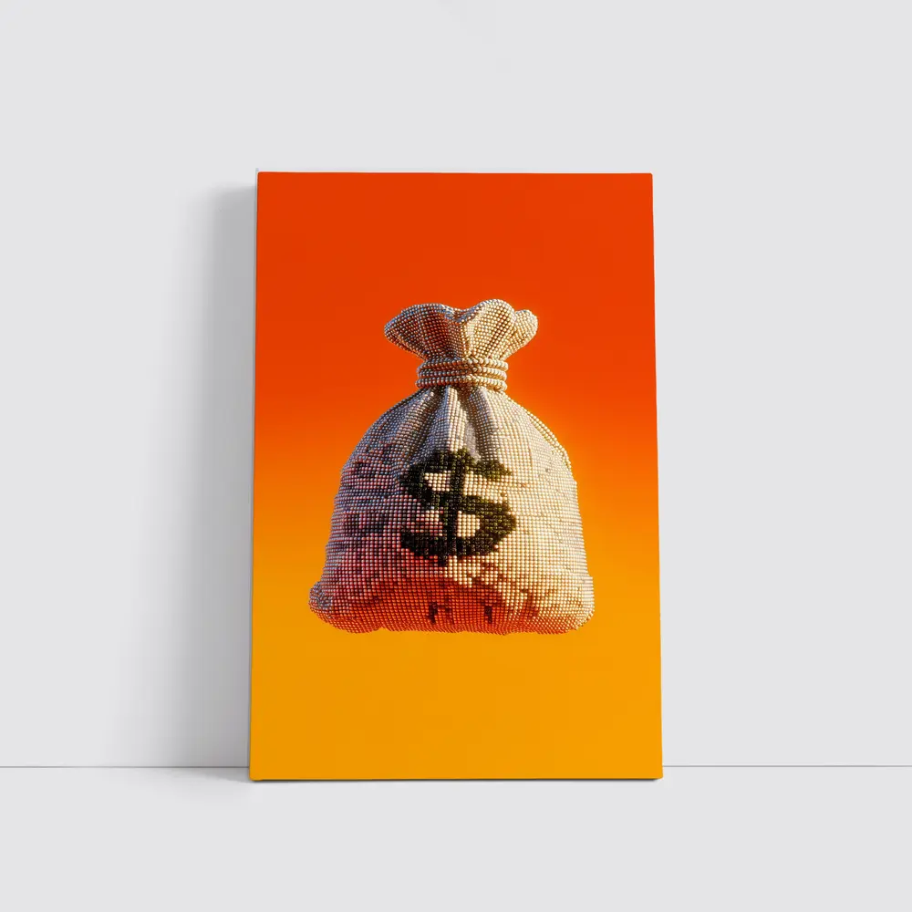 Pixel Money Bag Dollar Sign Orange Background – Wall Art