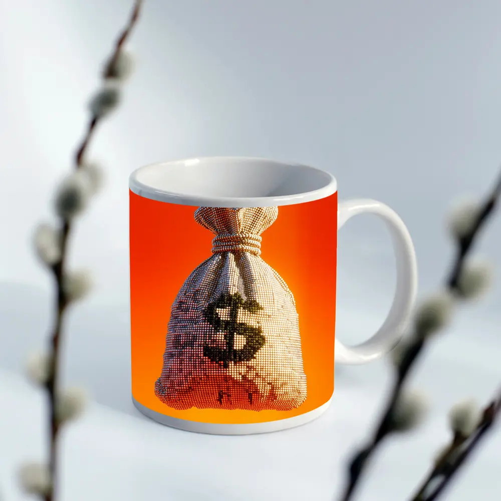 Pixel Money Bag Dollar Sign Orange Background – Mugs