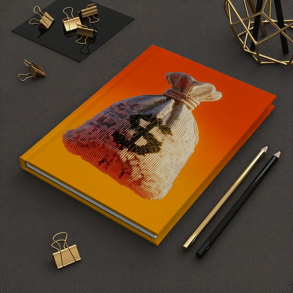 Pixel Money Bag Dollar Sign Orange Background – Notebooks