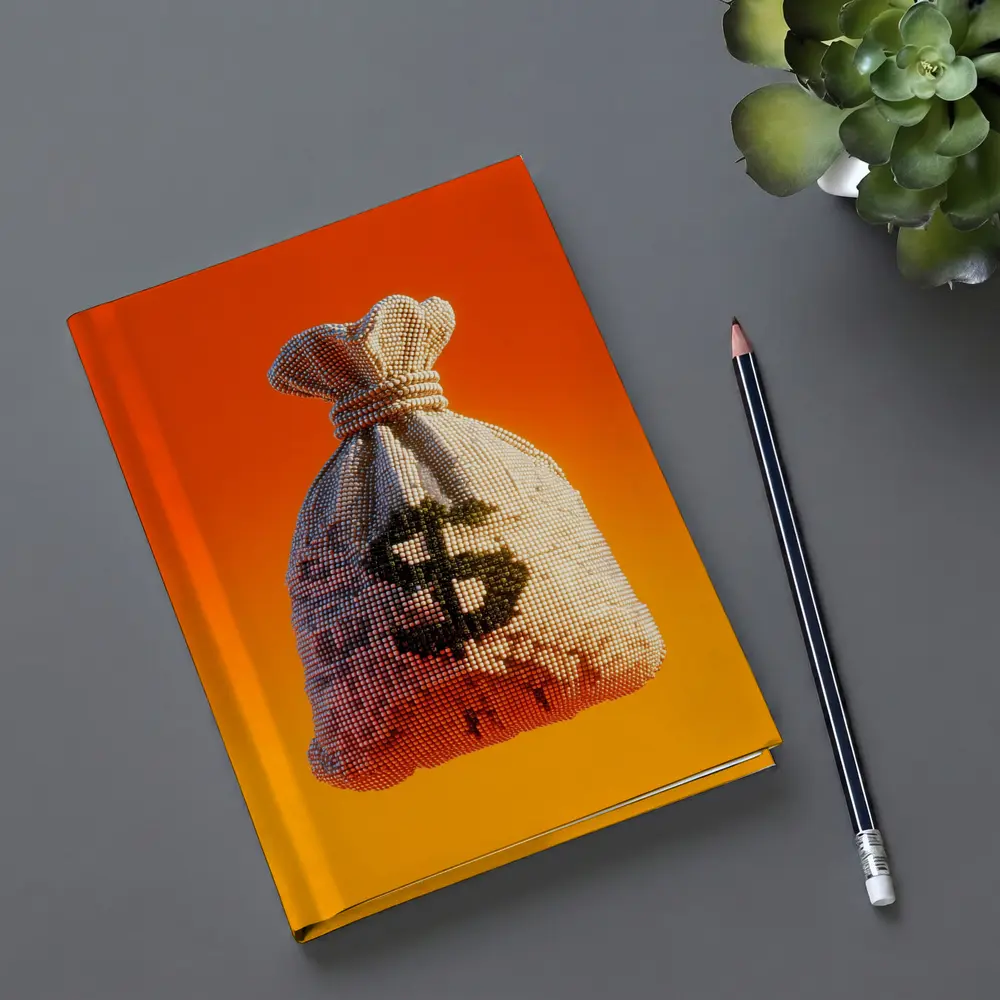 Pixel Money Bag Dollar Sign Orange Background – Notebooks