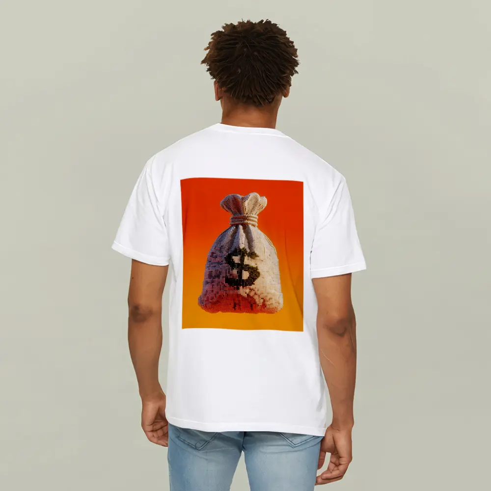 Pixel Money Bag Dollar Sign Orange Background – T-Shirts