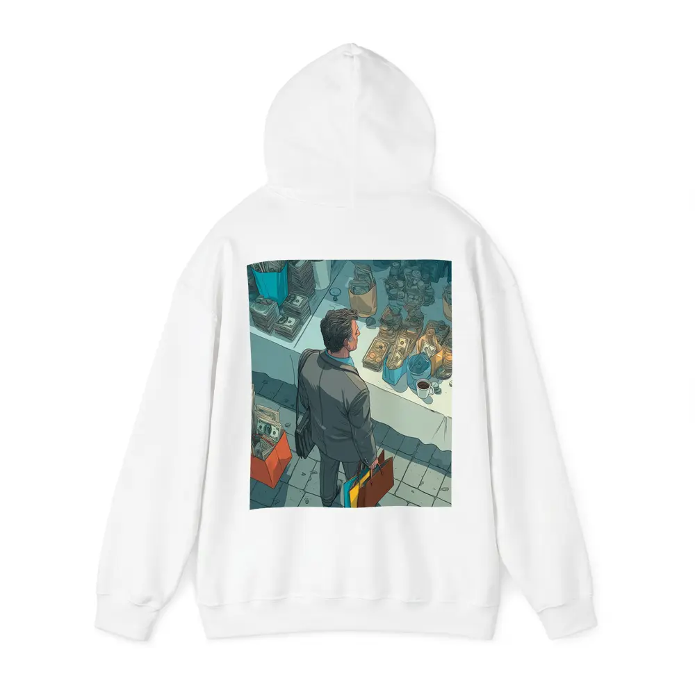 Man Shopping Surrounded By Money Illustration Art – Hoodies