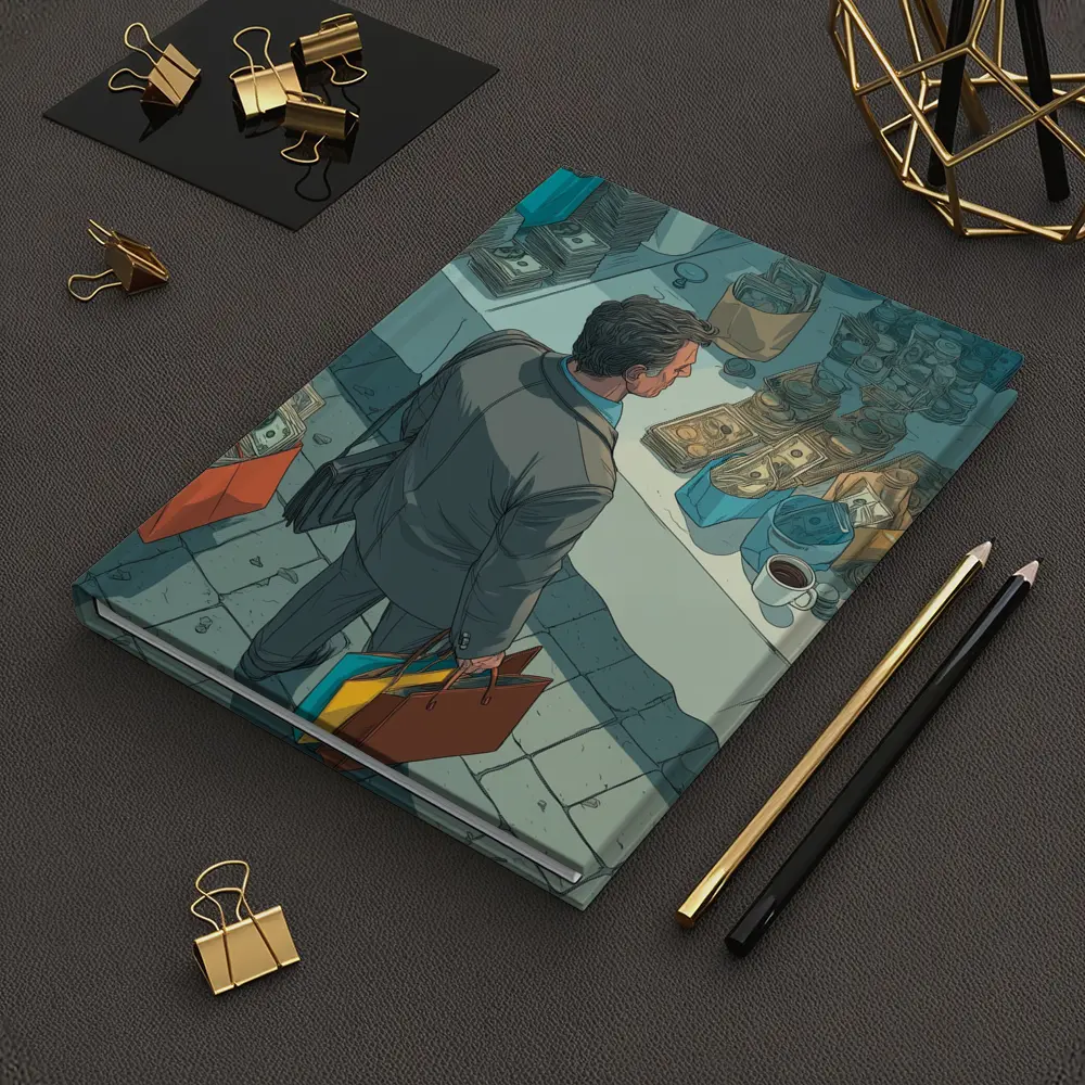 Man Shopping Surrounded By Money Illustration Art – Notebooks