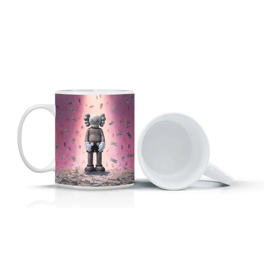 KAWS Figure Standing in Money Rain Pink – Mugs