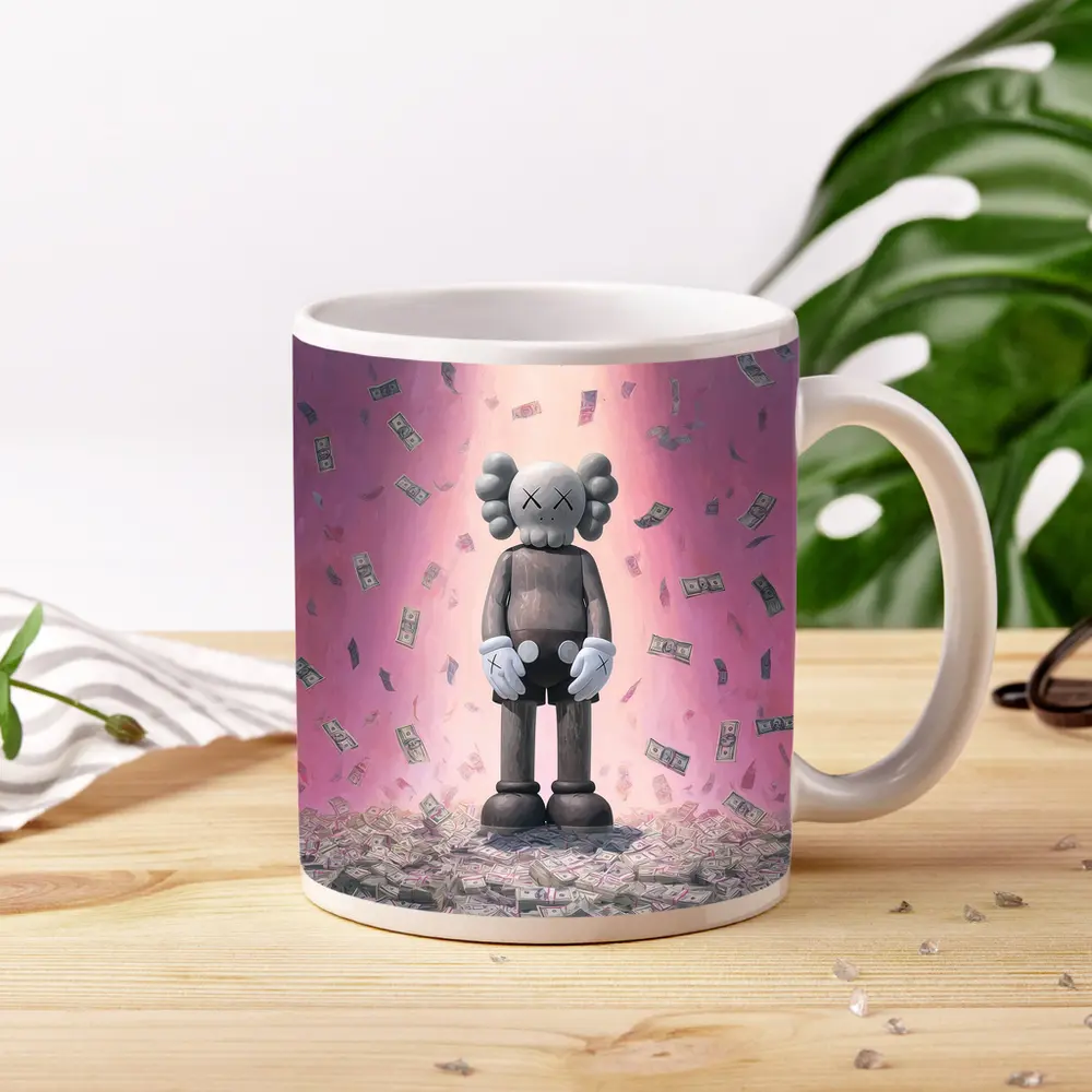 KAWS Figure Standing in Money Rain Pink – Mugs