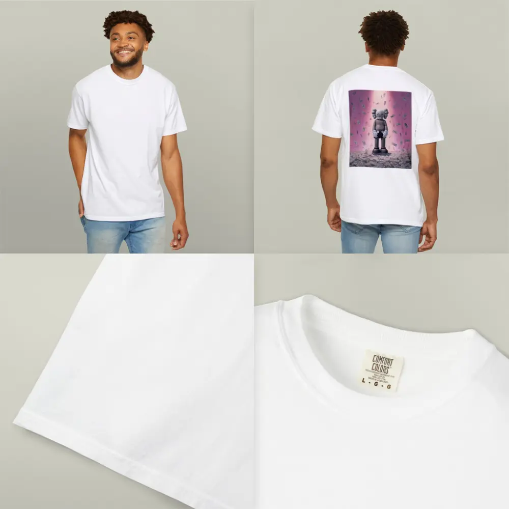 KAWS Figure Standing in Money Rain Pink – T-Shirts