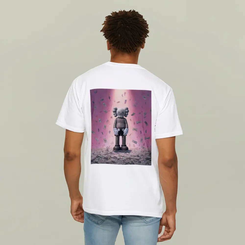KAWS Figure Standing in Money Rain Pink – T-Shirts