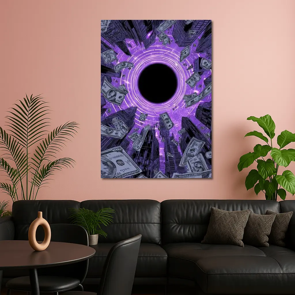 Purple Black Hole Money City Skyline – Wall Art