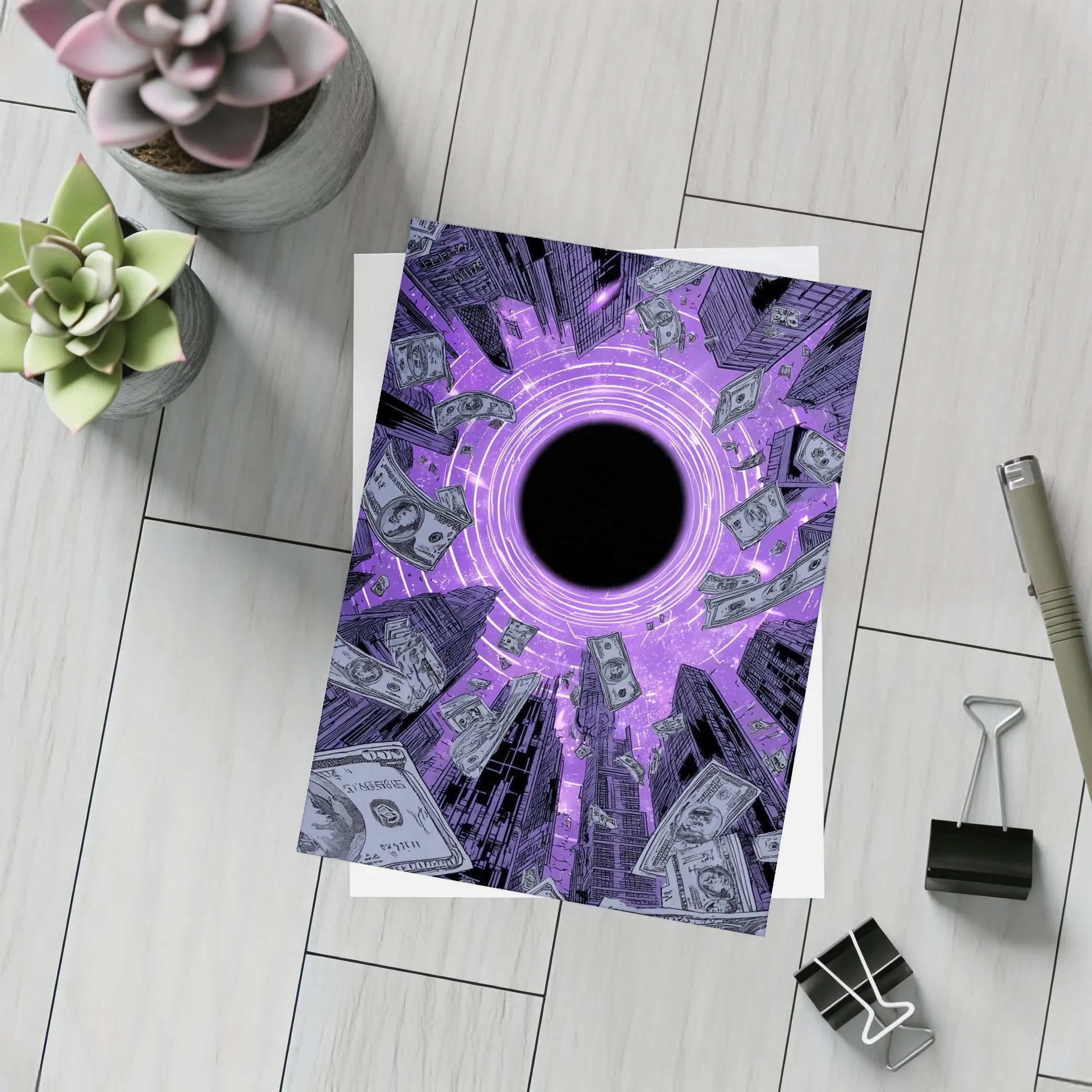 Purple Black Hole Money City Skyline – Postcards