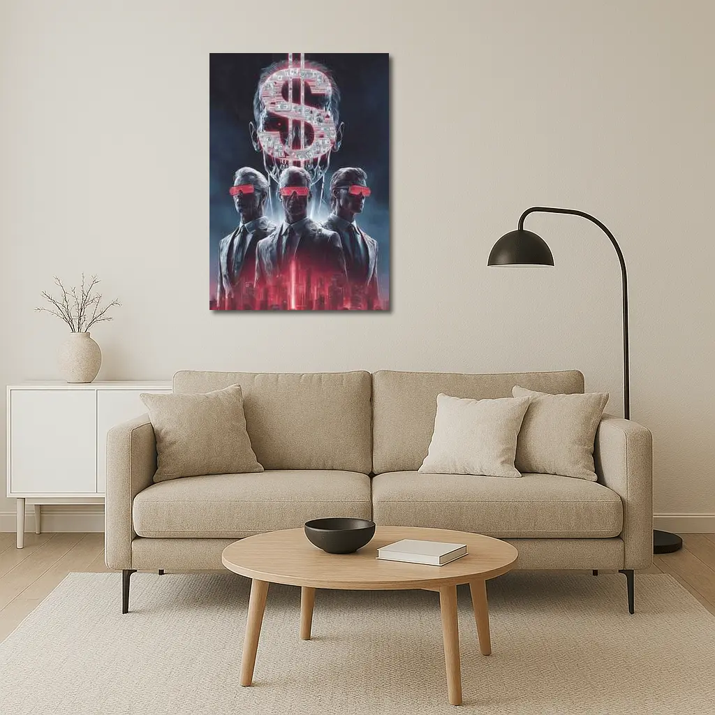 Men In Suits Dollar Sign Cyberpunk City – Wall Art