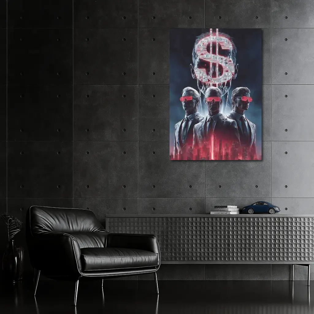 Men In Suits Dollar Sign Cyberpunk City – Wall Art