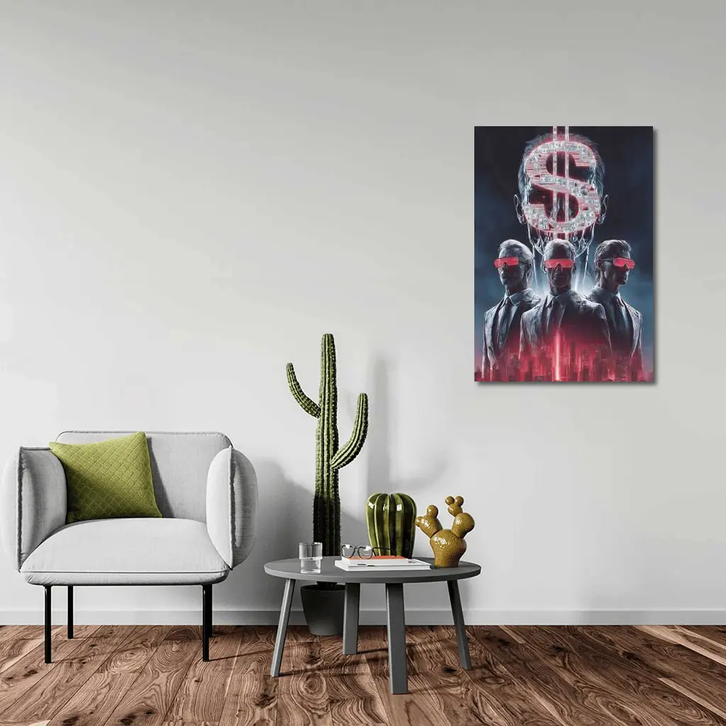 Men In Suits Dollar Sign Cyberpunk City – Wall Art