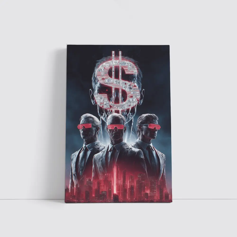 Men In Suits Dollar Sign Cyberpunk City – Wall Art