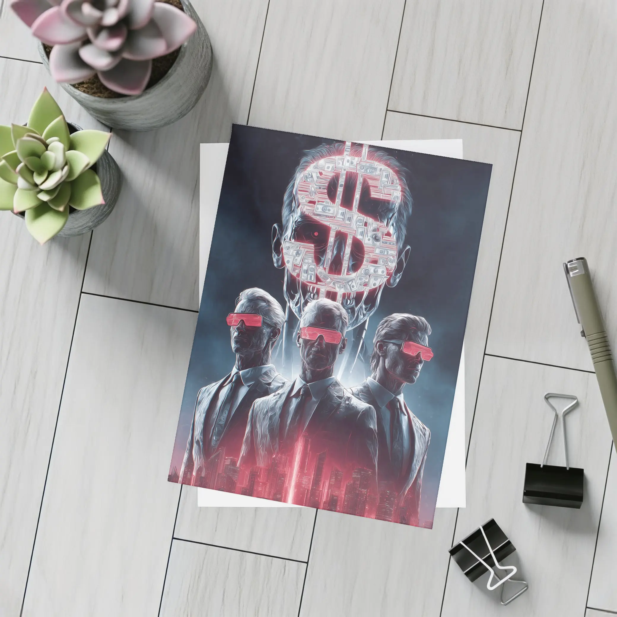 Men In Suits Dollar Sign Cyberpunk City – Postcards