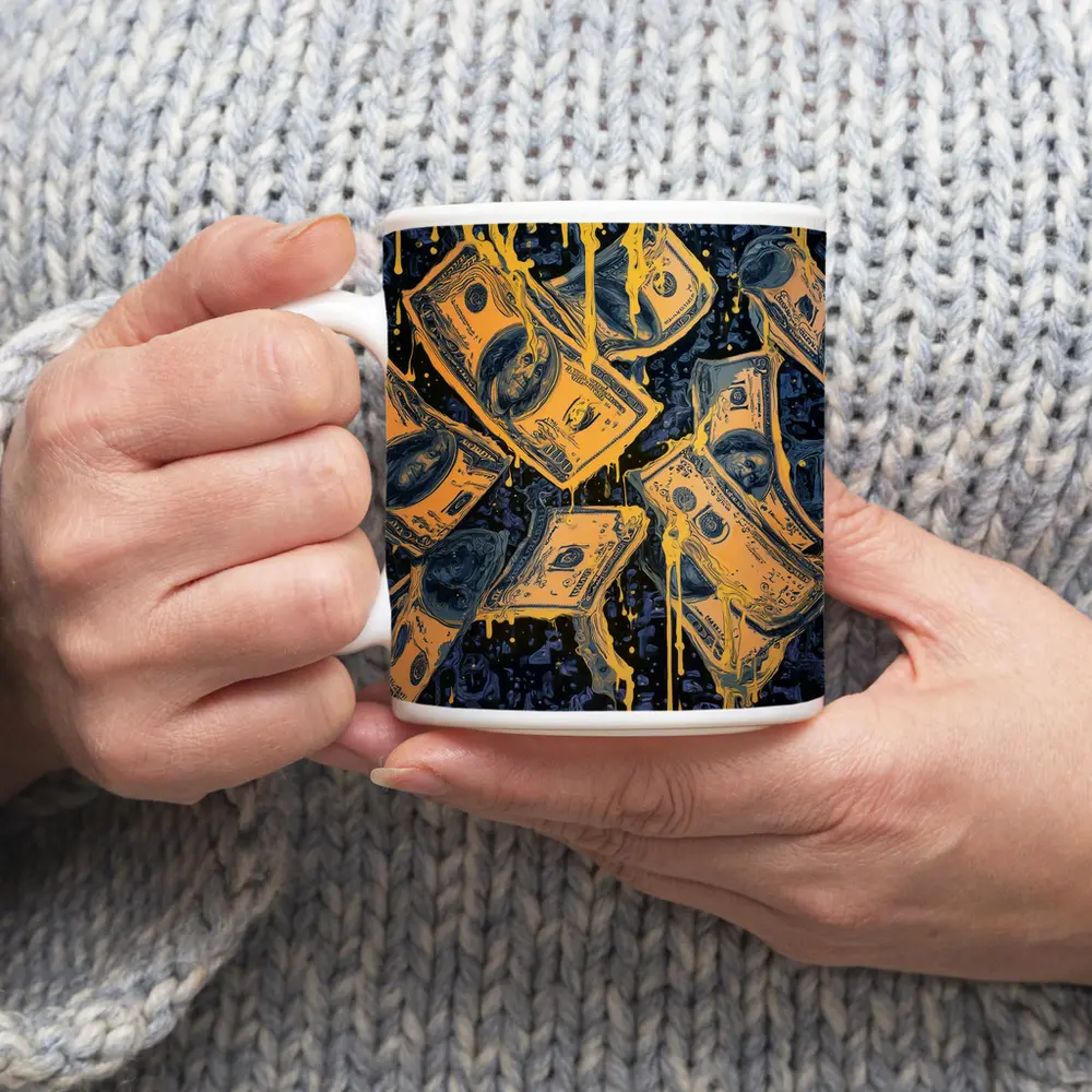 Dripping Gold Dollar Bills Dark Blue Art – Mugs
