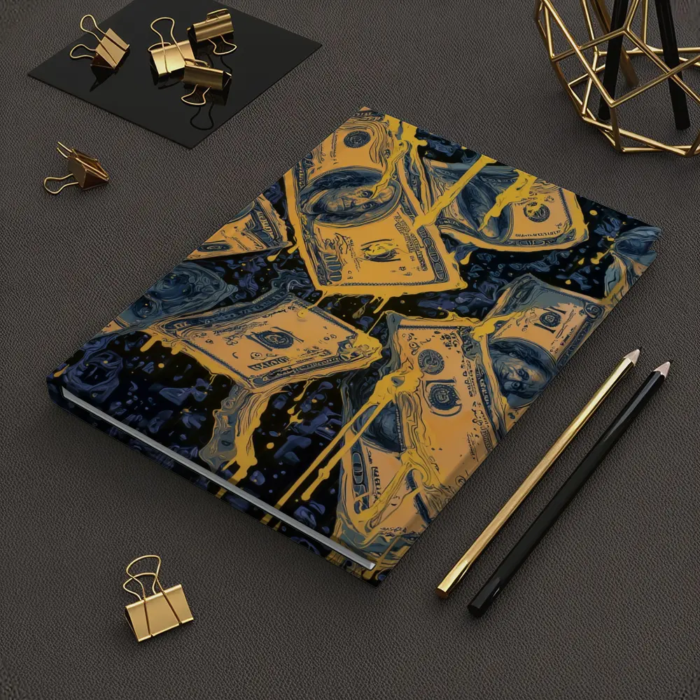 Dripping Gold Dollar Bills Dark Blue Art – Notebooks
