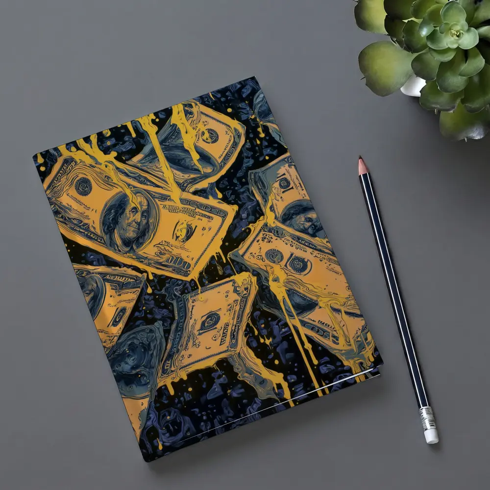Dripping Gold Dollar Bills Dark Blue Art – Notebooks